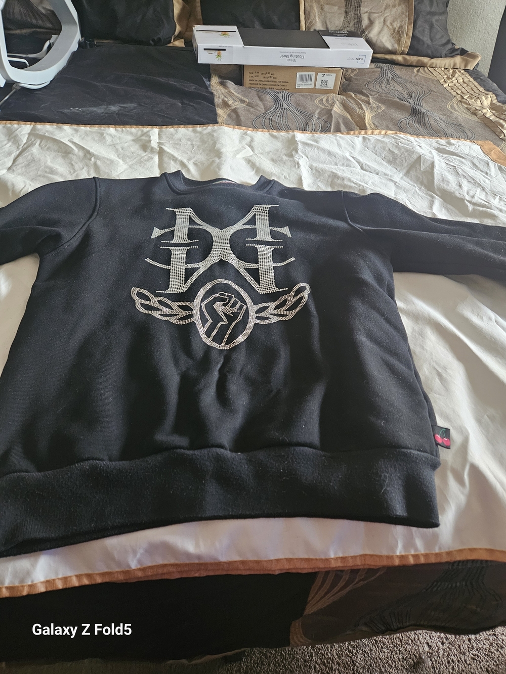 Men's Black Crewneck Sweatshirt with Silver Graphic